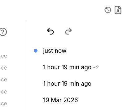 The notebook history sidebar, with buttons for undo/redo as well as the full timestamped edit history.